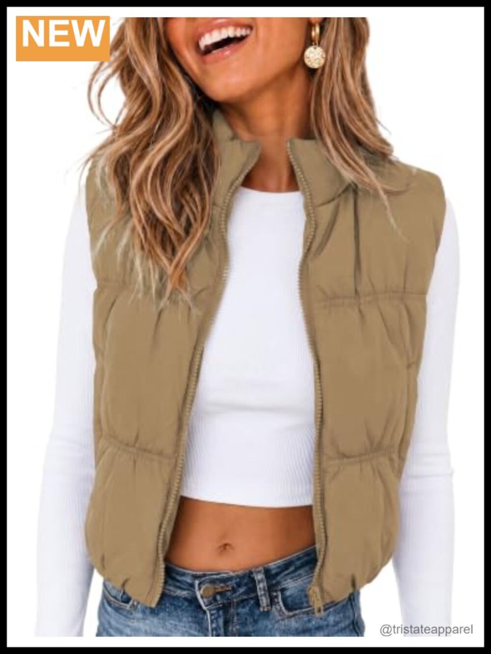 Cropped Puffer Vest Zip Up Stand Collar Lightweight Sleeveless Padded Gilet